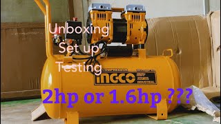 Ingco 2hp50Lactual 16hp only air compressor  ACS112501P  unboxing  set up  testing  review [upl. by Gearalt]