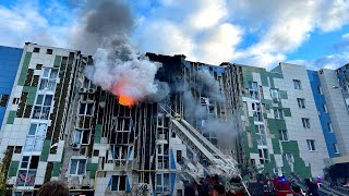 In Belgorod a drone quotflewquot into a multistory residential building authorities blame Ukraine [upl. by Holsworth184]