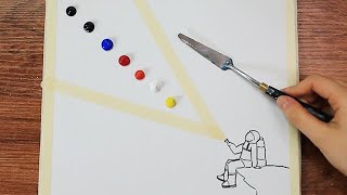 Spaceman Looking for Earth｜Acrylic Painting on Canvas Step by Step 367｜Satisfying Masking Tape ASMR [upl. by Raycher]