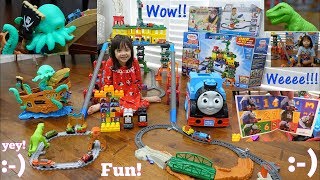 Thomas amp Friends Super Station Connected to other Playsets Trackmaster Megablocks and TRex Dino [upl. by Jo Ann]