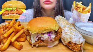 FAST FOOD ASMR MUKBANG  EATING CRISPY CHICKEN BURGERSANDWICH  FRIES [upl. by Yendis]