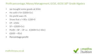 Percentages Quadratic Equation Profit Money Management GCSE iGCSE 10th Grade Maths [upl. by Maxia]