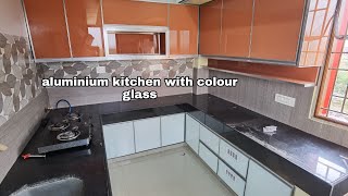 Aluminium kitchen with lacquered glass work at coimbatore [upl. by Iggam901]