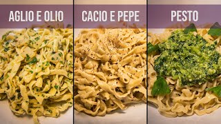 3 pastas rápidas  Clásicos italianos cacio e pepe aglio e olio y pesto [upl. by Kenn]