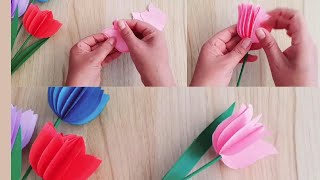 Como hacer Flores de Papel  Tulipanes  DIY  Manualidades [upl. by Enyaj]