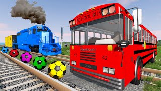 Bus vs Rails and Trains  Funny Cars vs big amp small Police cars and flatbed trailer truck rescue car [upl. by Fishbein131]