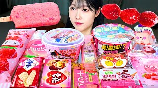 ASMR MUKBANG 편의점 불닭 떡볶이 핑크 디저트 아이스크림 탕후루 먹방 amp 레시피 DESSERT ICE CREAM AND Tteokbokki EATING [upl. by Tandi]