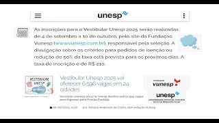 ⚠️Atenção 📚 VESTIBULAR 🚨 2025 UNESP Universidade Estadual Paulista [upl. by Eseela]