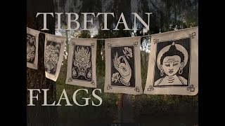 Handmade Flags with Tibetan symbols Printmaking on textile [upl. by Lindi]