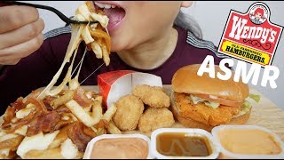 Wendys Spicy Chicken Burger Bacon Poutine amp Nuggets  ASMR  NE Lets Eat [upl. by Atokad]