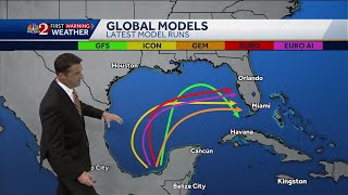 NHC monitoring disturbance in Caribbean as models agree on soggy conditions in Florida [upl. by Denbrook]