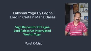 Lakshmi Yoga By Lagna Lord In Certain Maha Dasas Sign Dispositor Of Lagna Lord Raises Wealth Yoga [upl. by Graff]