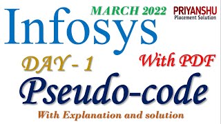 Infosys DAY  1 Pseudocode with Solution  Infosys March 2022  Infosys Pseudocode question answers [upl. by Eedrahc]