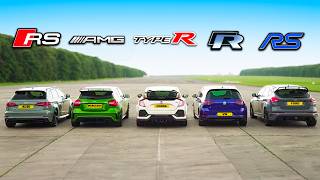 RS 3 v A45 AMG v Civic Type R v Golf R v Focus RS  DRAG amp ROLLING RACE  HeadtoHead [upl. by Janet451]