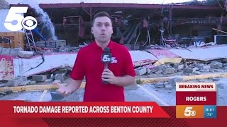 Apparent tornado damage seen near downtown Rogers Arkansas [upl. by Akemyt]