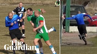 Bulgarian football match abandoned as referee chased off pitch [upl. by Adnamma]