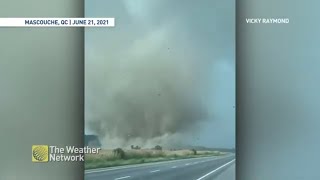 Caught on video  Deadly tornado approaches highway outside Montreal QC  June 2021 [upl. by Sherar]