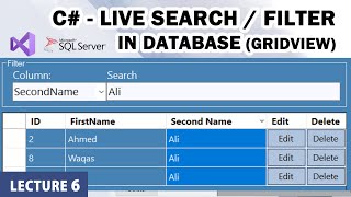 C Search data in Database Filter in Database datagridview  Winform Textchanged event  SQL Server [upl. by Niehaus]