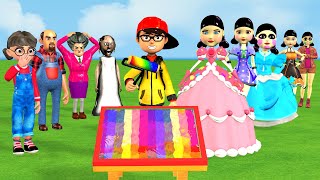 Scary Teacher 3D vs Squid Game Paint Roller Rainbow Dresses Squid Doll Girl Nice or Error [upl. by Des]