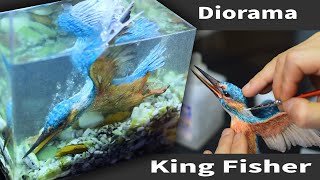 Diorama  Kingfisher catching a fish  polymer clay  Epoxy Resin  sculpting [upl. by Amihc697]