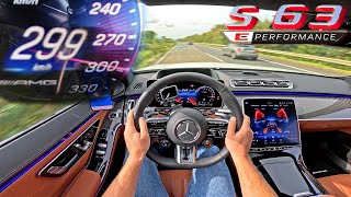 NEW Mercedes AMG S63 E PERFORMANCE  TOP SPEED on AUTOBAHN [upl. by Cerelly]