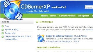 CDBurnerXP Version 458 simple gratuito y eficaz soft de grabación de CD DVD BlueRay [upl. by Annaik]