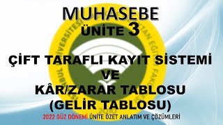 AUZEF MUHASEBE DERSİ ÜNİTE 3 ÇİFT TARAFLI KAYIT SİSTEMİ VE KÂRZARAR TABLOSU GELİR TABLOSU [upl. by Atiraj]