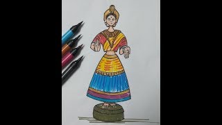 Thanjavur dancing doll  Thalaiyatti Bommai using Brush Pen [upl. by Vanni620]