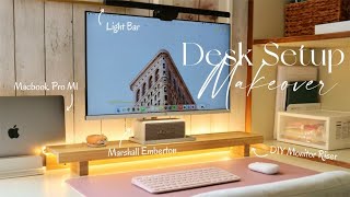 desk setup makeover  desk tour 🌷✨ minimal functional amp aesthetic  DIY monitor riser [upl. by Esyned]