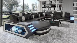 Eileend Leather Sectional Sofa with LED Lights  Futuristic Furniture  Jubilee Furniture [upl. by Ahseneuq]