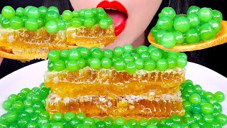 ASMR HONEYCOMB amp GREEN TAPIOCA PEARLS 벌집꿀 타피오카펄 먹방 咀嚼音 ハニカム タピオカ EATING SOUNDS MUKBANG [upl. by Ecirtnas]