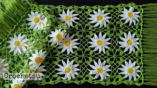 Crochet Daisy Scarf Tutorial ဒေစီပန်းပု၀ါ ထိုးနည်း [upl. by Allehcram]