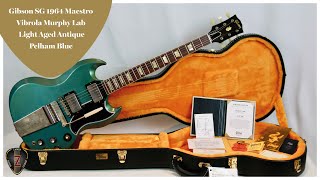 wwwZADERAGUITARLOUNGEde  Gibson SG 1964 Maestro Vibrola Murphy Lab Light Aged Antique Pelham Blue [upl. by Thomsen]