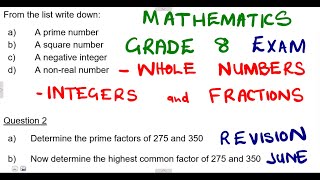 Mathematics Grade 8 Whole Numbers  Integers  Fractions Revision mathszoneafricanmotives [upl. by Aihceyt]