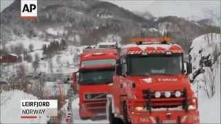 Trucks go over cliff in Norway [upl. by Enaasiali]