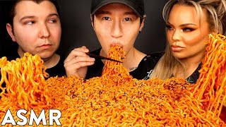 ASMR NUCLEAR FIRE NOODLES with NIKOCADO AVOCADO amp TRISHA PAYTAS No Talking MUKBANG [upl. by Tse371]