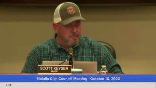 Molalla City Council Meeting  October 10 2023 [upl. by Atnomed252]