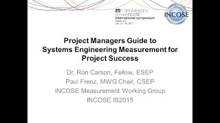 Project Managers Guide to SE Measurement  2015  Ron Carson [upl. by Nahgam]