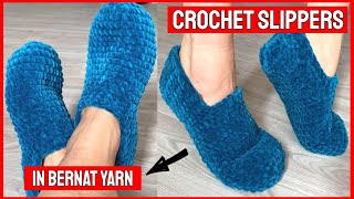 1 HOUR Crochet SLIPPERS in Bernat Yarn [upl. by Asim239]