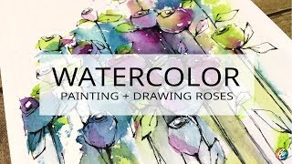 watercolor painting and drawing roses [upl. by Leahcimauhsoj75]