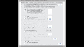 State and Local Income Tax Refund Worksheet Walkthrough IRS Schedule 1 [upl. by Aneetsirhc]