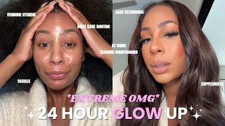 24hr EXTREME GLOW UP  DIY lash extensions hair maintenance soft  glowy body routine amp more [upl. by Kristoforo]