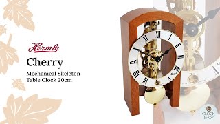 18cm Cherry Mechanical Skeleton Table Clock By Hermle [upl. by Champ377]