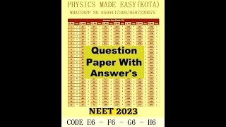 NEET ORIGINAL PAPER  2023 CODE SET E6 SET F6 SET G6 amp SET H6 KEY NEPHRONS POLLEN GRAINS  1 [upl. by Nolyk621]