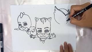 PJ masks draw and paint owlette catboy and gekko from PJ masks [upl. by Mehitable]