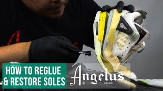 How to Reglue Soles  Air Jordan 4 Tour Yellow Restoration  Angelus Paint [upl. by Ahseyt757]