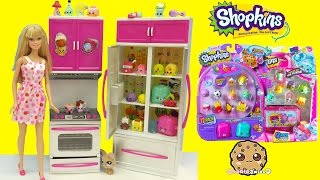 Shopkins Season 5  4 Unboxing with Surprise Blind Bags in Barbie Fridge  Cookieswirlc [upl. by Lema583]