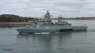 GERMAN NAVY CORVETTE FGS LUDWIGSHAFEN AM RHEIN F264 LEAVES DEVONPORT NAVAL BASE 22424 [upl. by Ranchod]