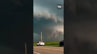 Oklahoma tornadoes Timelapse shows funnel cloud forming over western town [upl. by Bunns]