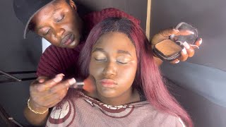 ASMR✨MAKE UP APPLICATION ON MY SISTER WITH GUM CRACKING SOUNDaudible asmr triggers [upl. by Elleinahc]